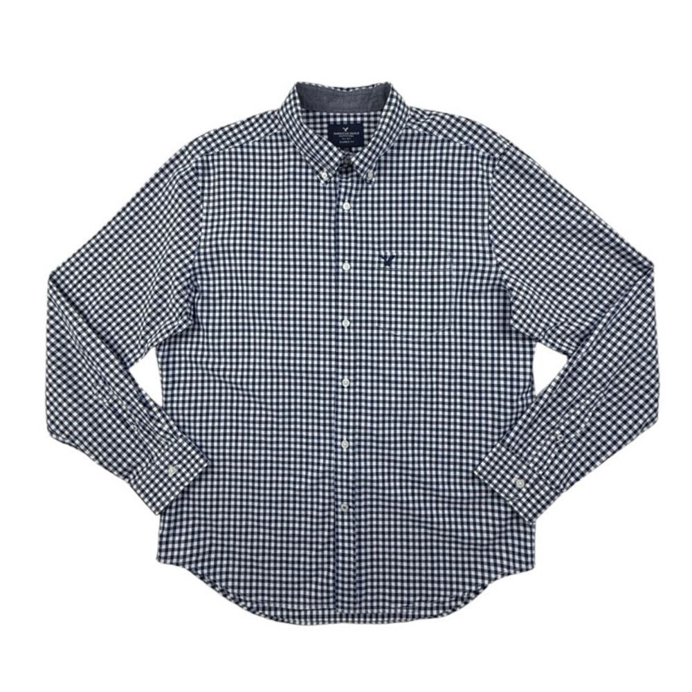 American Eagle Shirt Classic Fit Mens Large Blue White Gingham Check Button Down